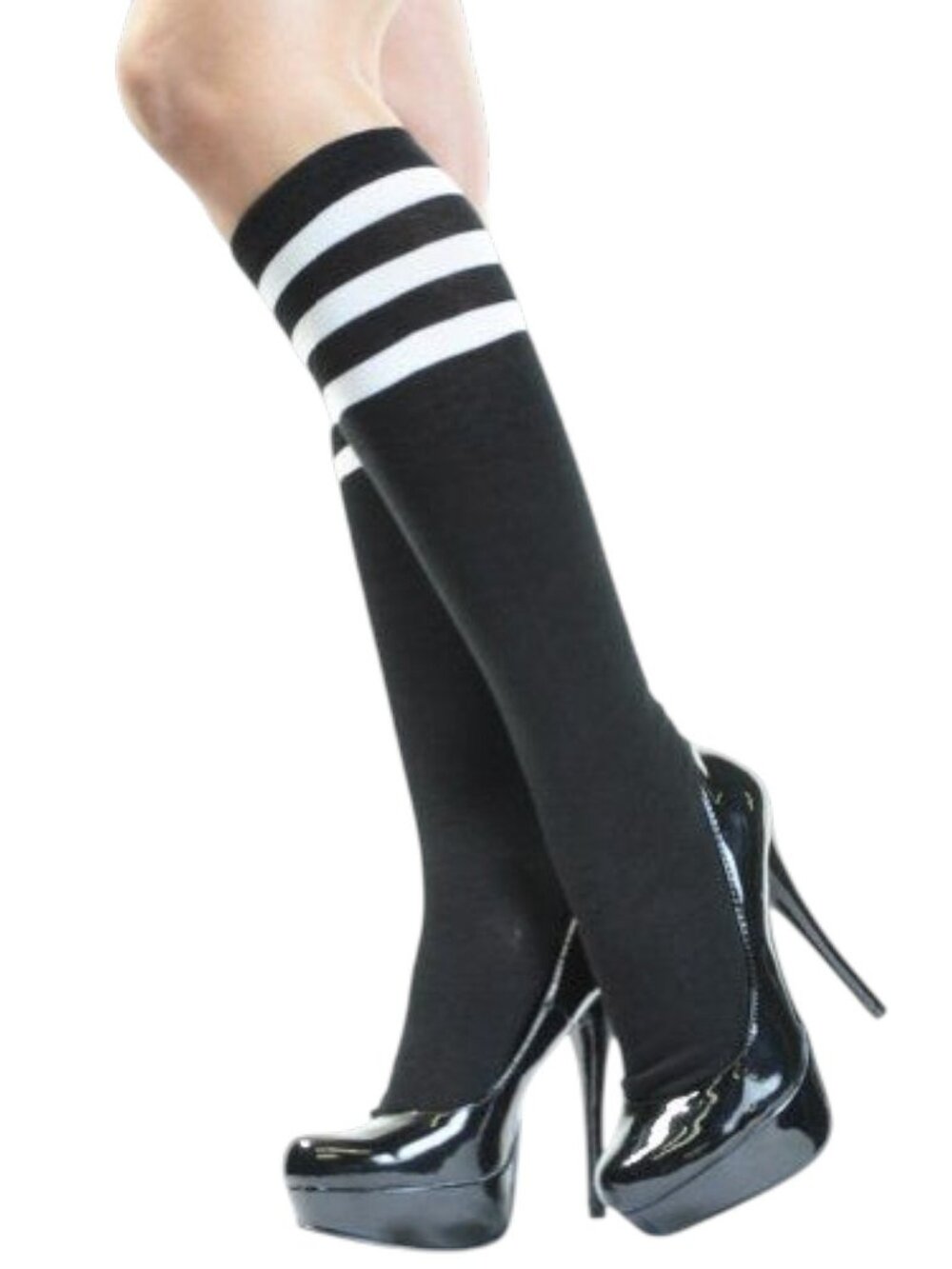 Angelina Black and White Stripe Athletic Knee High Socks 9-11